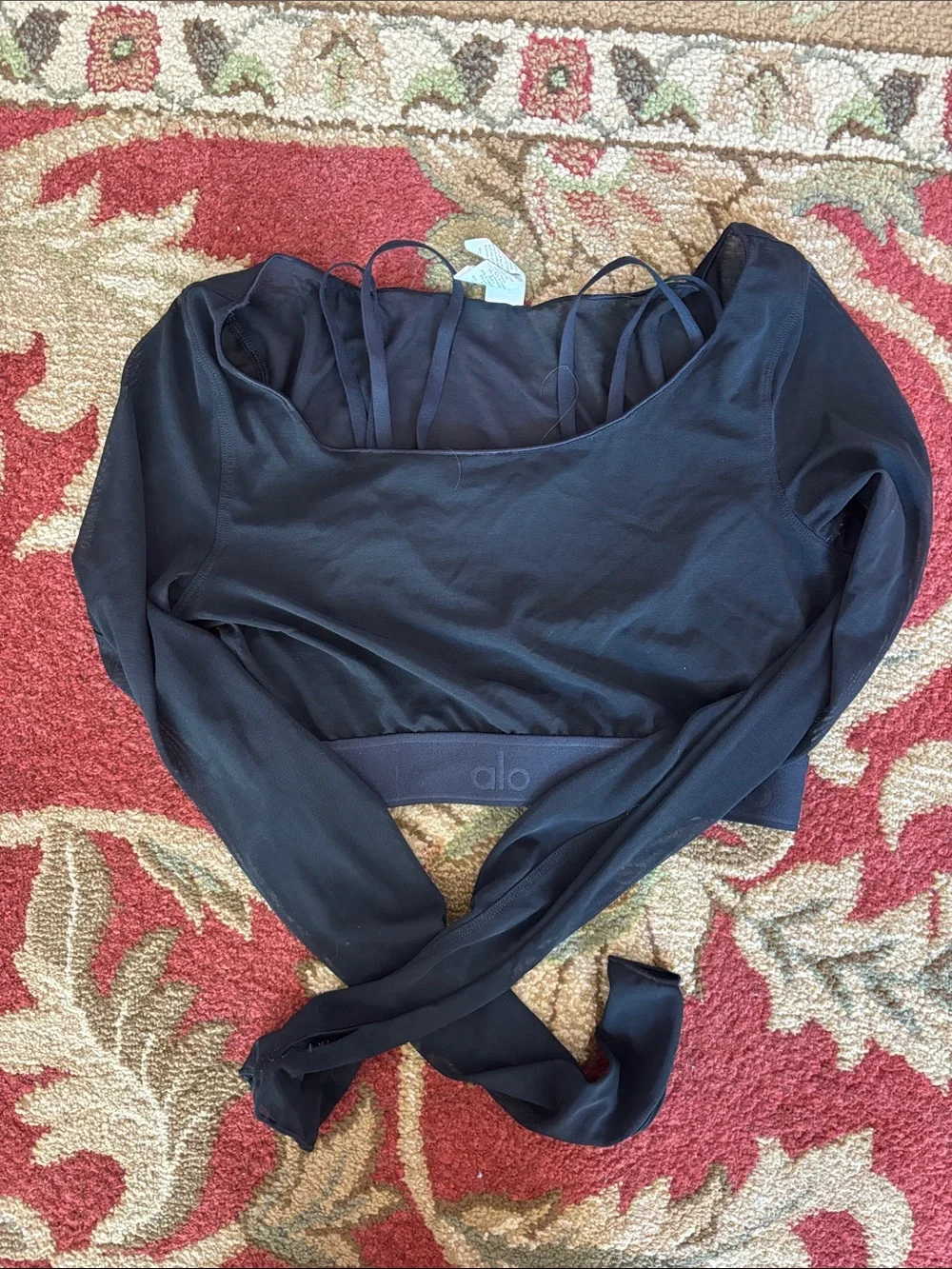 Alo Black Mesh Airlift Long Sleeve Crop Top